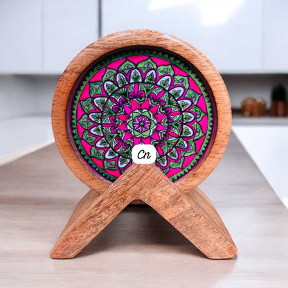 Designer Wooden Tea Coaster Set with Holder  for Office