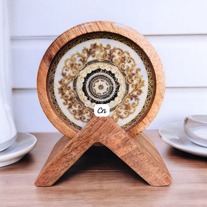 Premium Wooden Tea Coaster Set with Holder 